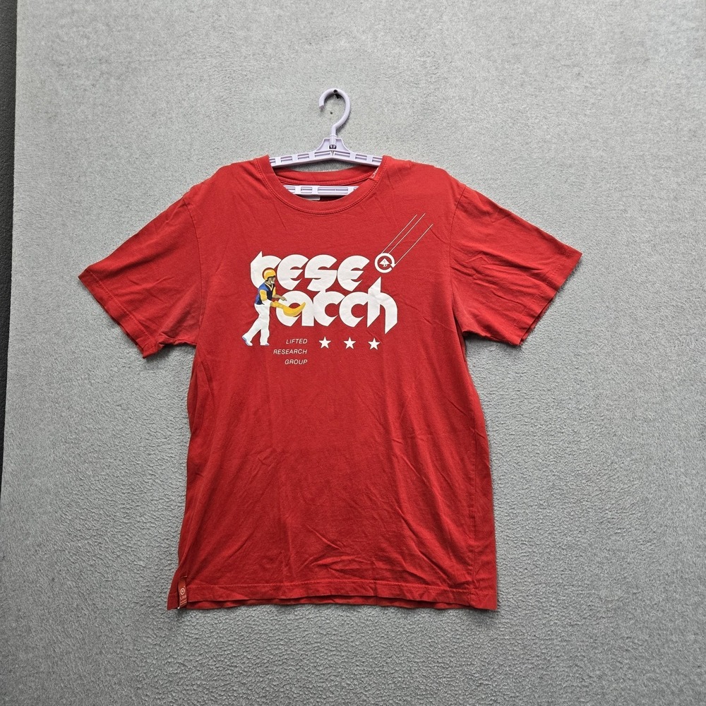 LRG Men Shirt L Red Graphic Character Spellout Logo‎ Short Sleeve